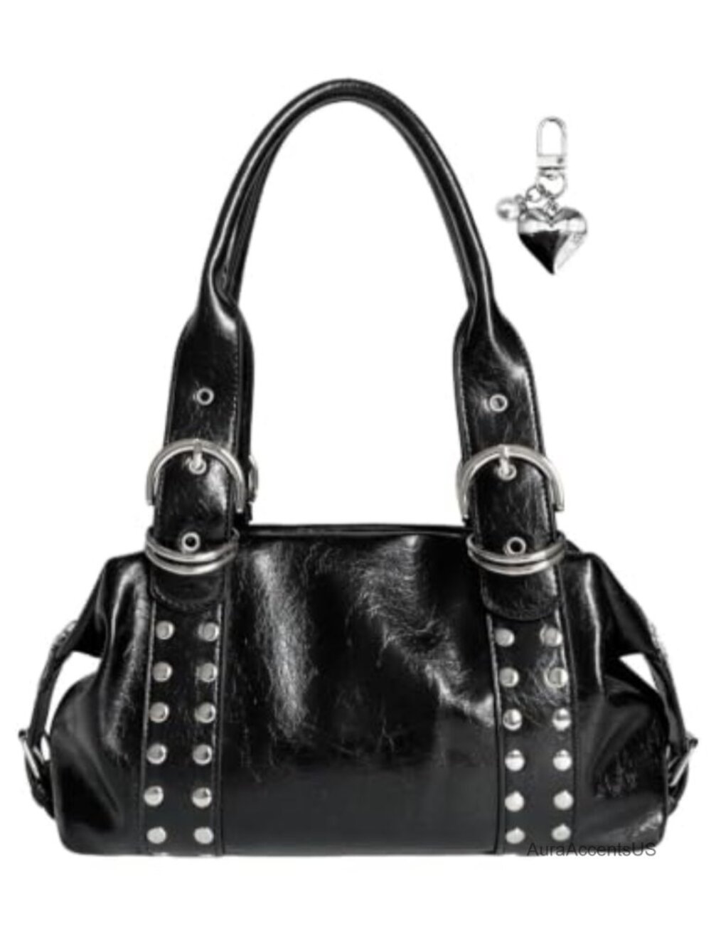 Studded Shoulder Bag Y2K Punk Purse Faux Leather Grunge Handbag